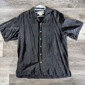 KulaKula Men's Black Silk Hawaiian Aloha Shirt MEDIUM